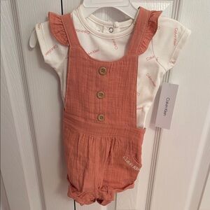 Calvin Klein Baby Romper Set - Peach and White